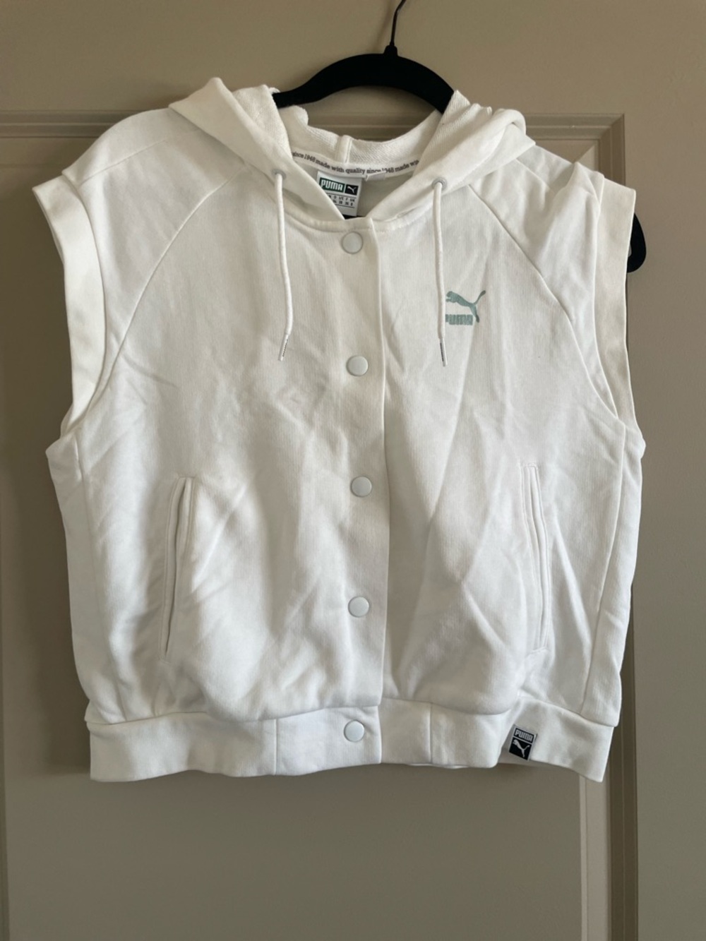 Puma White Snap-Front Hooded Vest with Silver Logo